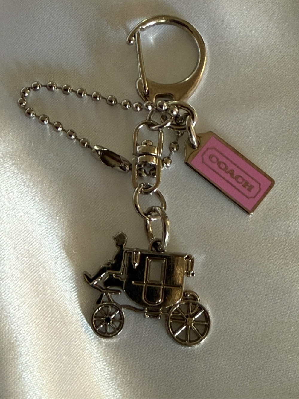 Coach Silver Tone Horse & Carriage/Hang Tag Key Fob Purse Charm